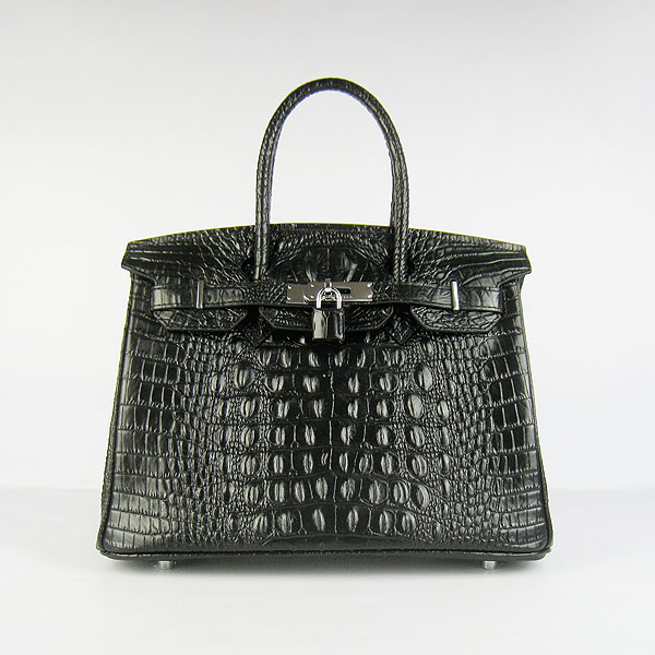 Replica Hermes Birkin 30CM Crocodile Head Veins Bag Black 6088 On Sale